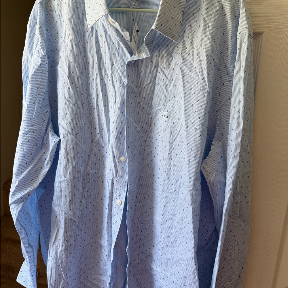 Express Sky Blue Patterned Dress Shirt